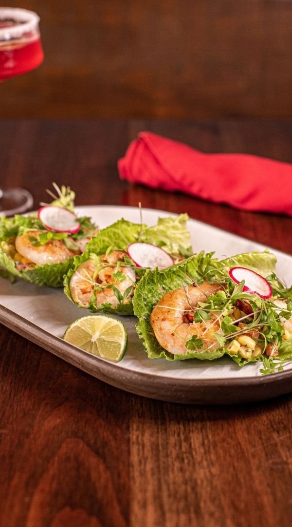 Prawn Lettuce Wraps with Corn Pico & Avocado in a Romaine Lettuce Cup (Gluten Free) at Red Cork Bistro in Mukilteo