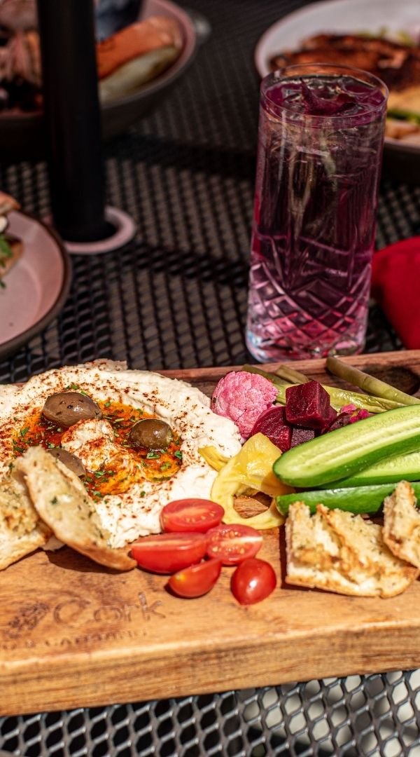 White Bean Hummus with Fresh & Pickled Vegetables and Crostini Bread (Vegetarian) at Red Cork Bistro in Mukilteo