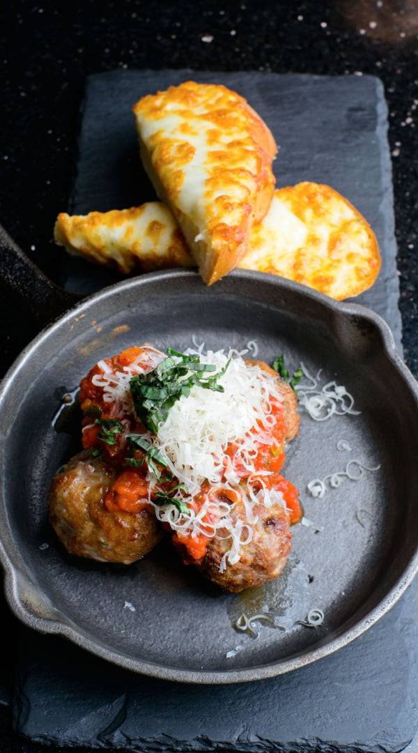 Wild Boar & Beef Meatballs with Cheesy Bread at Red Cork Bistro in Mukilteo